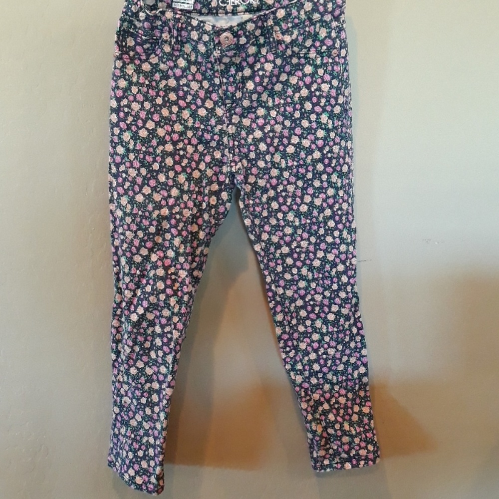 Girls Denim Floral Capris